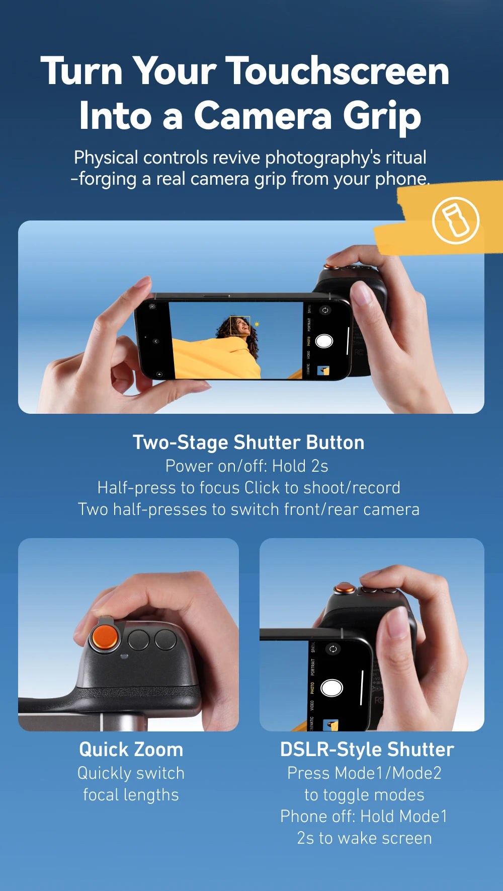 Empuñadura Magnética TELESIN Fun Shot con Control Remoto – Soporte de Cámara para Teléfonos Android e iOS