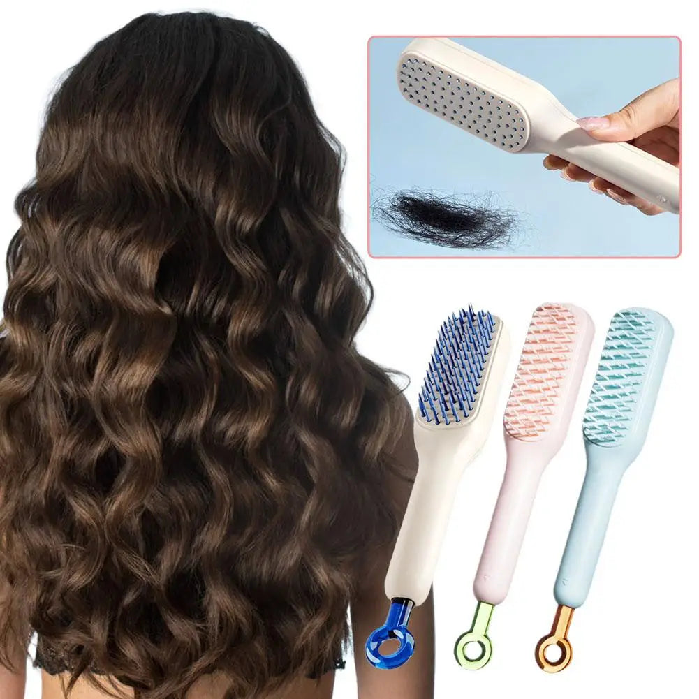 Cepillo de Masaje Telescópico Antiestático con Autolimpieza – Ideal para Cabello y Cuidado del Cuero Cabelludo