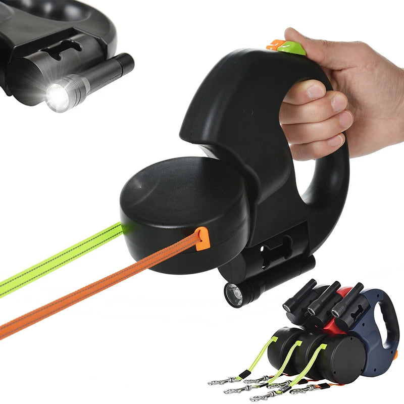 Correa Retráctil Doble 3M Premium para Perros Pequeños – Sin Enredos, Reflectante y con Luz LED
