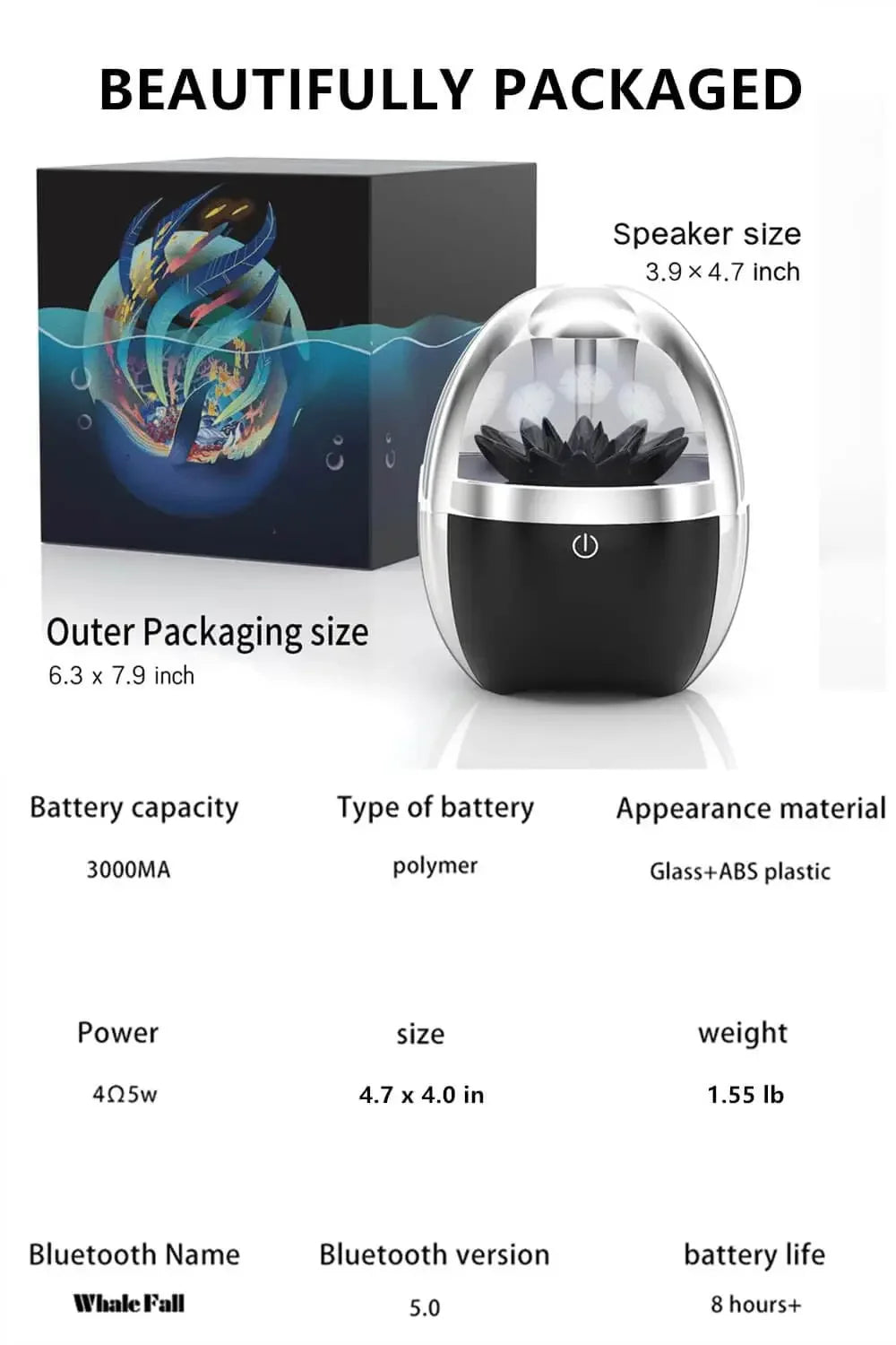 Mini Bocina Bluetooth 2025 – Ballena LED con Fluido Magnético