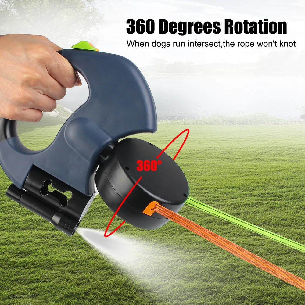 Correa Retráctil Doble 3M Premium para Perros Pequeños – Sin Enredos, Reflectante y con Luz LED