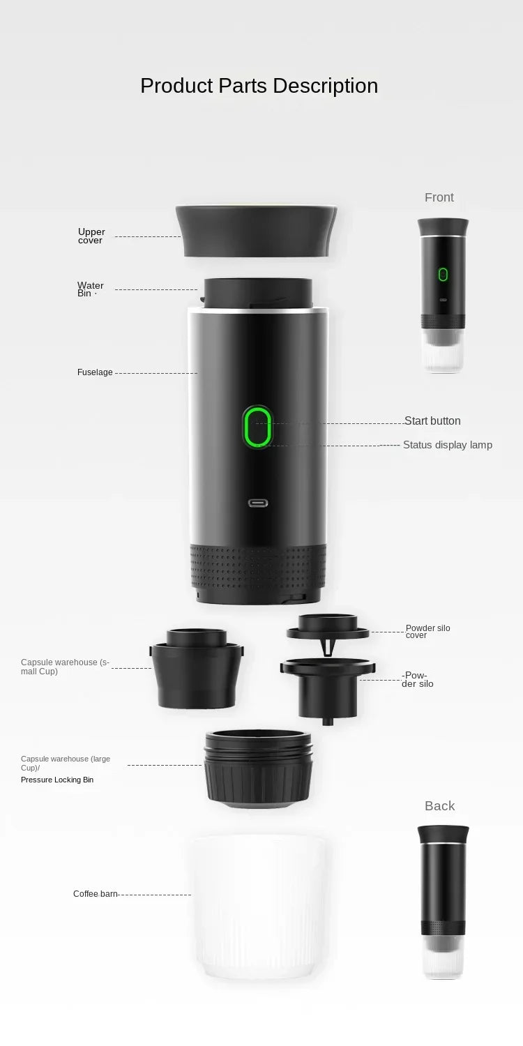 Cafetera Eléctrica Portátil e Inalámbrica – Espresso 3 en 1